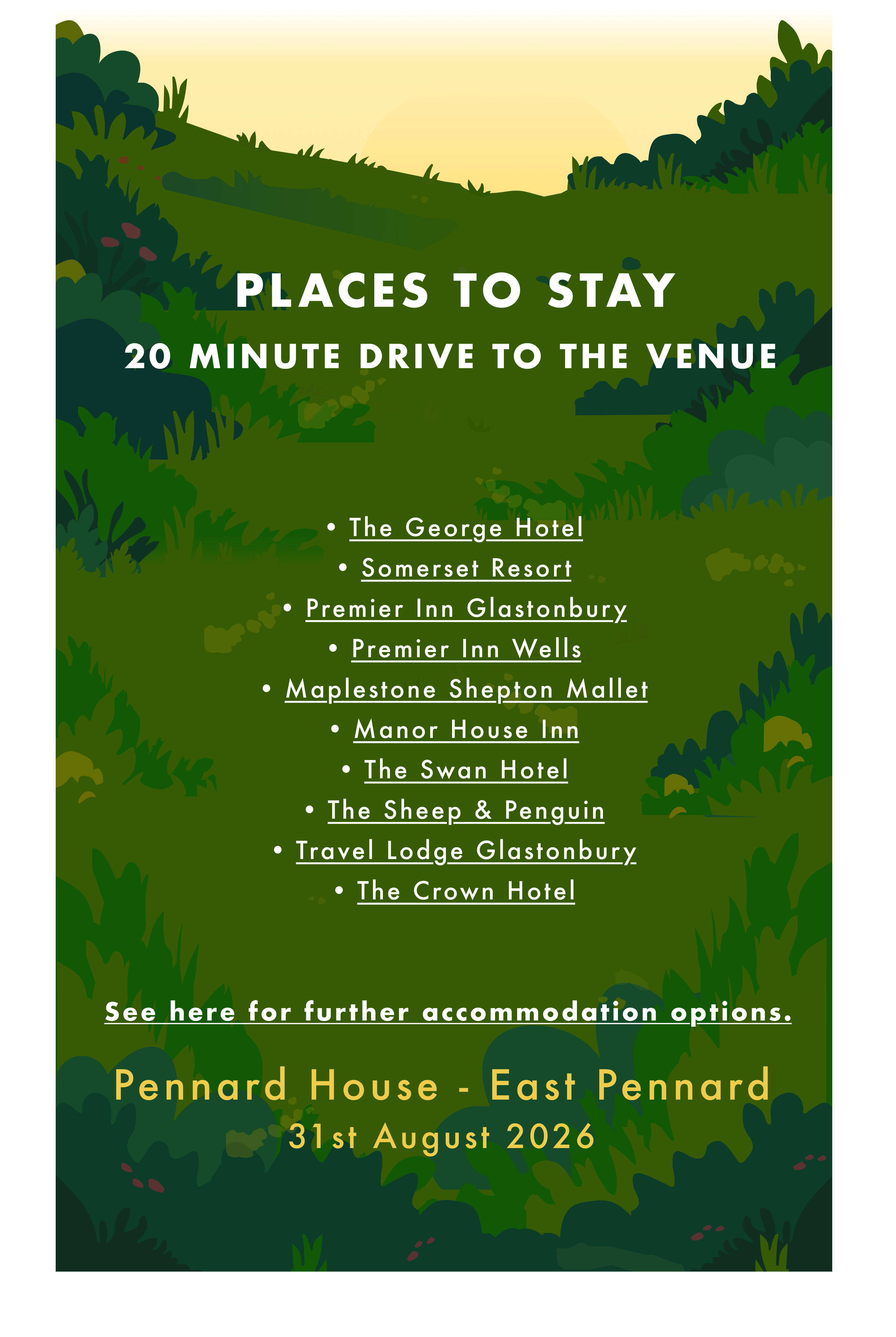 Accommodation options with clickable links